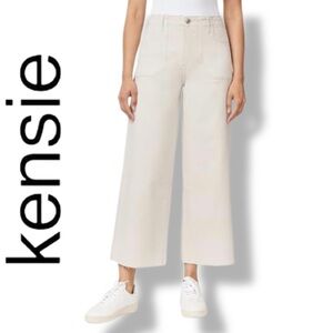 NWT Kensie Vintage Luxe Wide Leg High Rise Raw Hem Pants Almond Milk 27/4